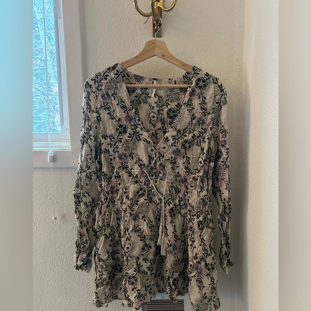 Free People Floral Mini Dress - Black and Cream